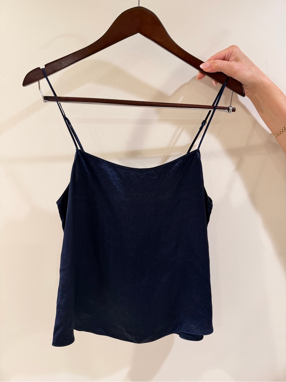 Babaton Navy Satin Spaghetti Strap Camisole